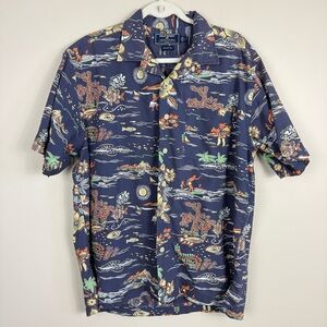 Polo Sport Ralph Lauren Button Up Top Men Large Hawaiian Short Sleeve Cotton Vtg
